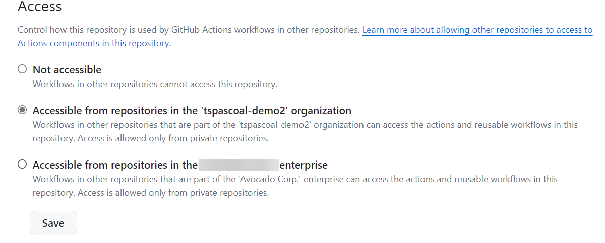 making the repository available to other repositories in same org