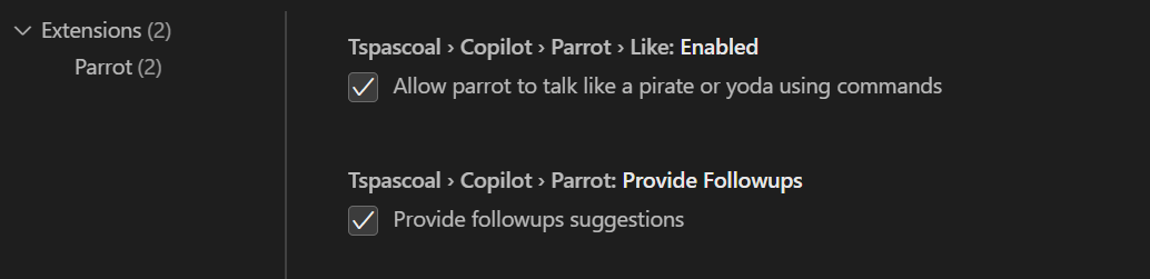 Parrot extension configuration