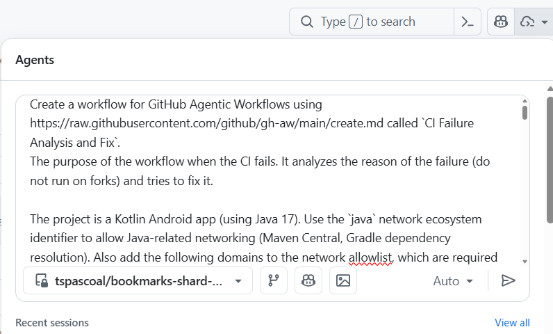 assigning a task to coding agent to create the agent